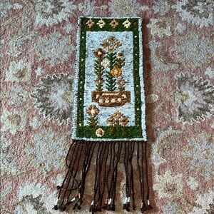 MID century wool Hand woven Floral Tapestry with Fringe 38” x 13”